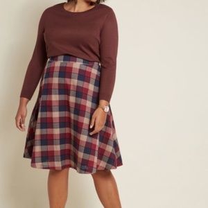ModCloth Class Hero Plaid A-Line Skirt Berry